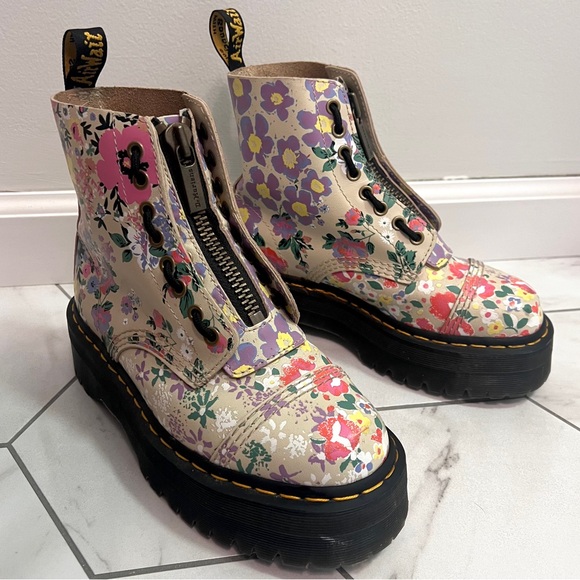 Dr. Martens Shoes - Dr. Martens Sinclair Floral Mash Up Leather Platform Boots Size 7 Womens